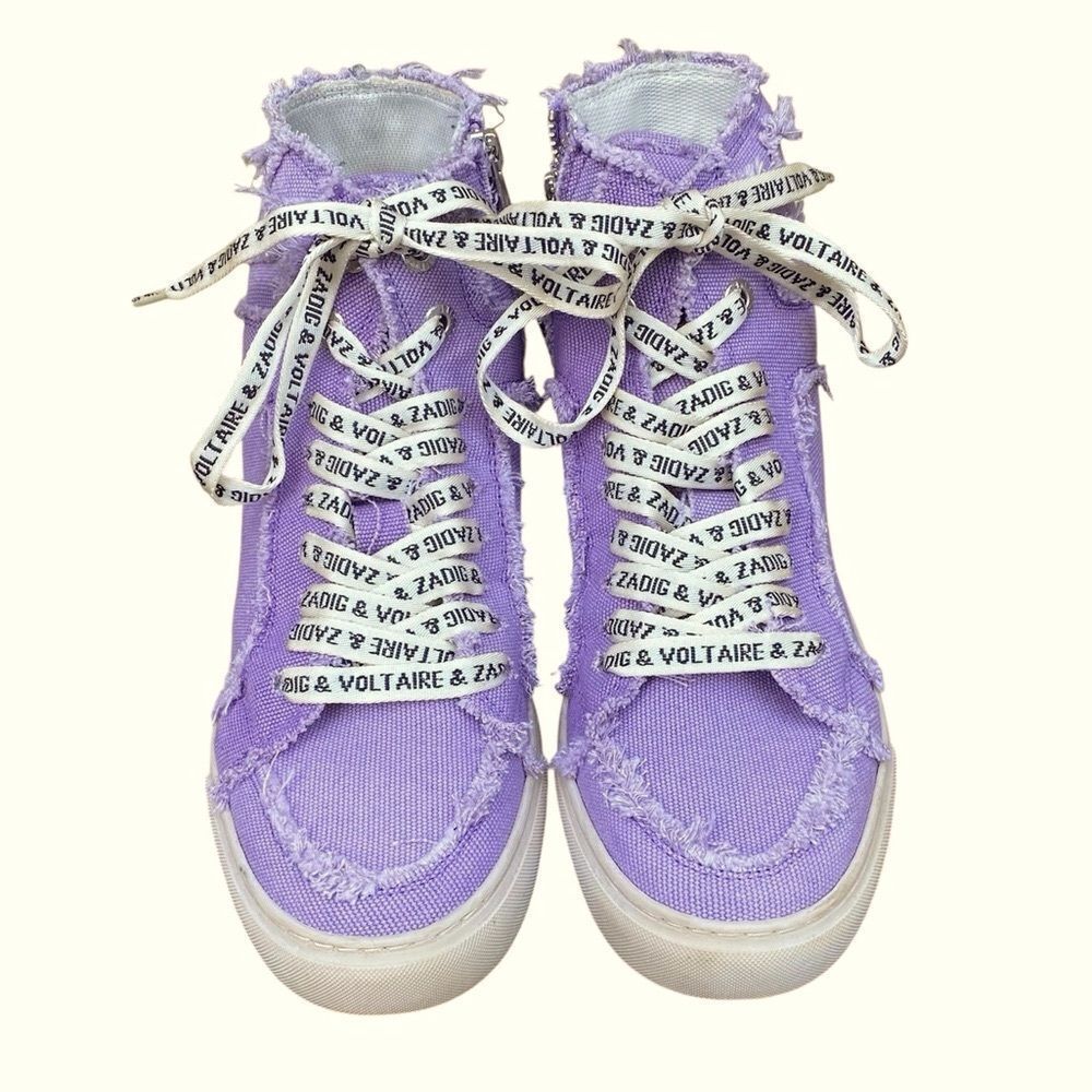 Zadig & Voltaire High Flash Purple/Lilac Canvas High Top Sneakers EU38/US 7-7.5 - Picture 6 of 16